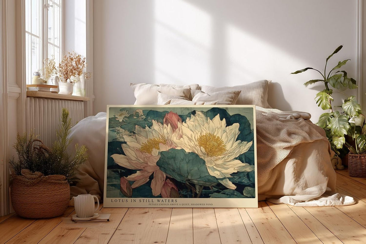 Paul Sinus Wandbild 120x80cm Lotusblueten botanische Kunst asiatische Blumen Illustration Wanddekoration Wohnzimmer Schlafzimmer