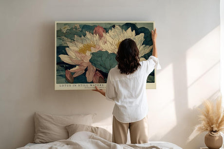 Paul Sinus Wandbild 120x80cm Lotusblueten botanische Kunst asiatische Blumen Illustration Wanddekoration Wohnzimmer Schlafzimmer