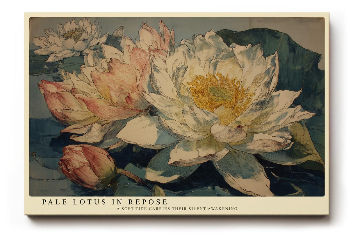 Paul Sinus Wandbild 120x80cm Lotusblumen Kunst Klassisches Blumenmotiv in sanften Naturfarben fuer Wohnzimmer Schlafzimmer und Spa Bereiche