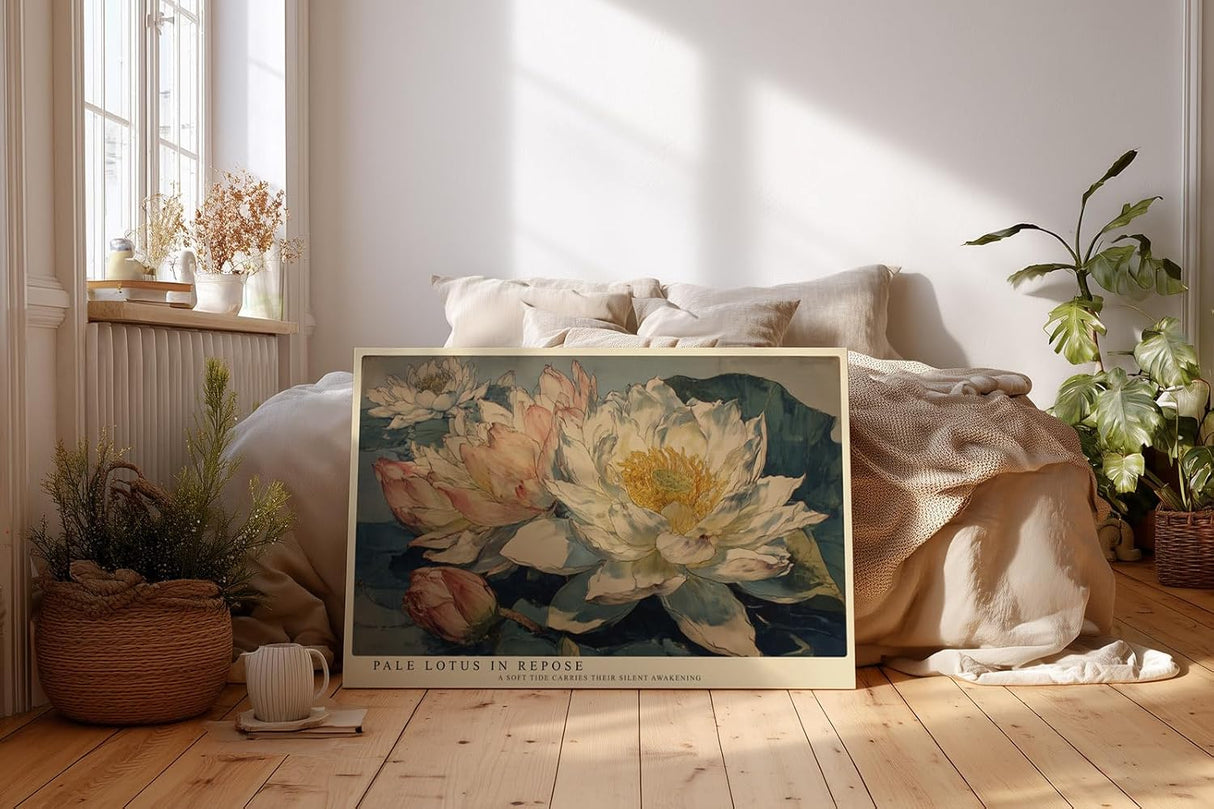 Paul Sinus Wandbild 120x80cm Lotusblumen Kunst Klassisches Blumenmotiv in sanften Naturfarben fuer Wohnzimmer Schlafzimmer und Spa Bereiche