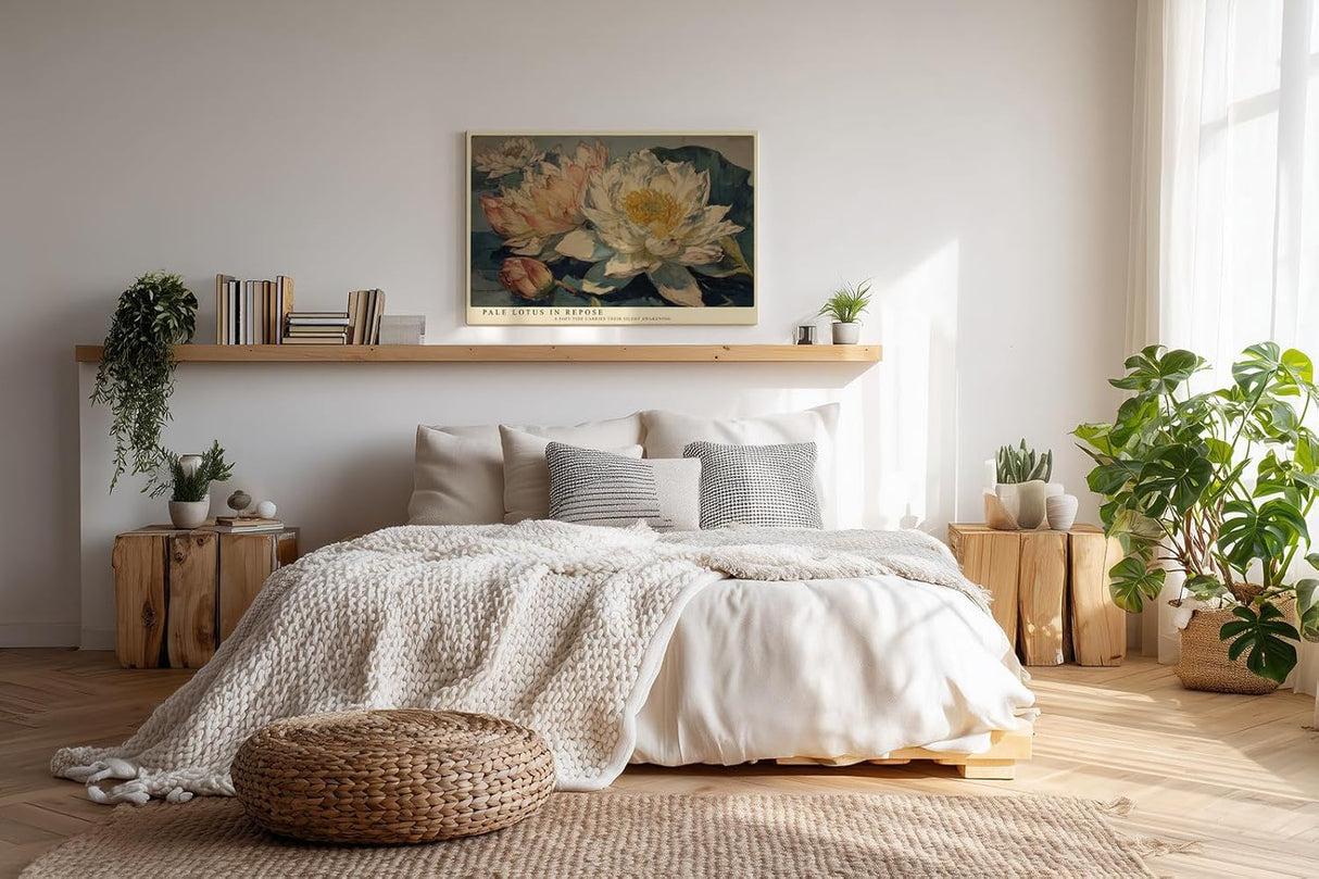 Paul Sinus Wandbild 120x80cm Lotusblumen Kunst Klassisches Blumenmotiv in sanften Naturfarben fuer Wohnzimmer Schlafzimmer und Spa Bereiche