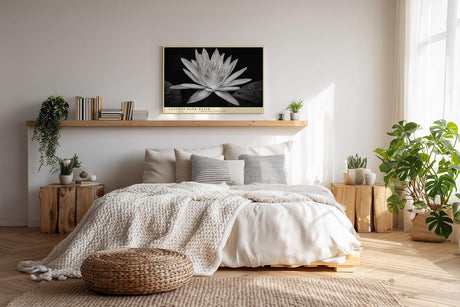 Paul Sinus Wandbild 120x80cm Lotusblüte schwarz weiß Fotokunst minimalistische Blume elegantes Naturmotiv stilvolle Wanddekoration für Wohnzimmer Schlafzimmer Spa Büro
