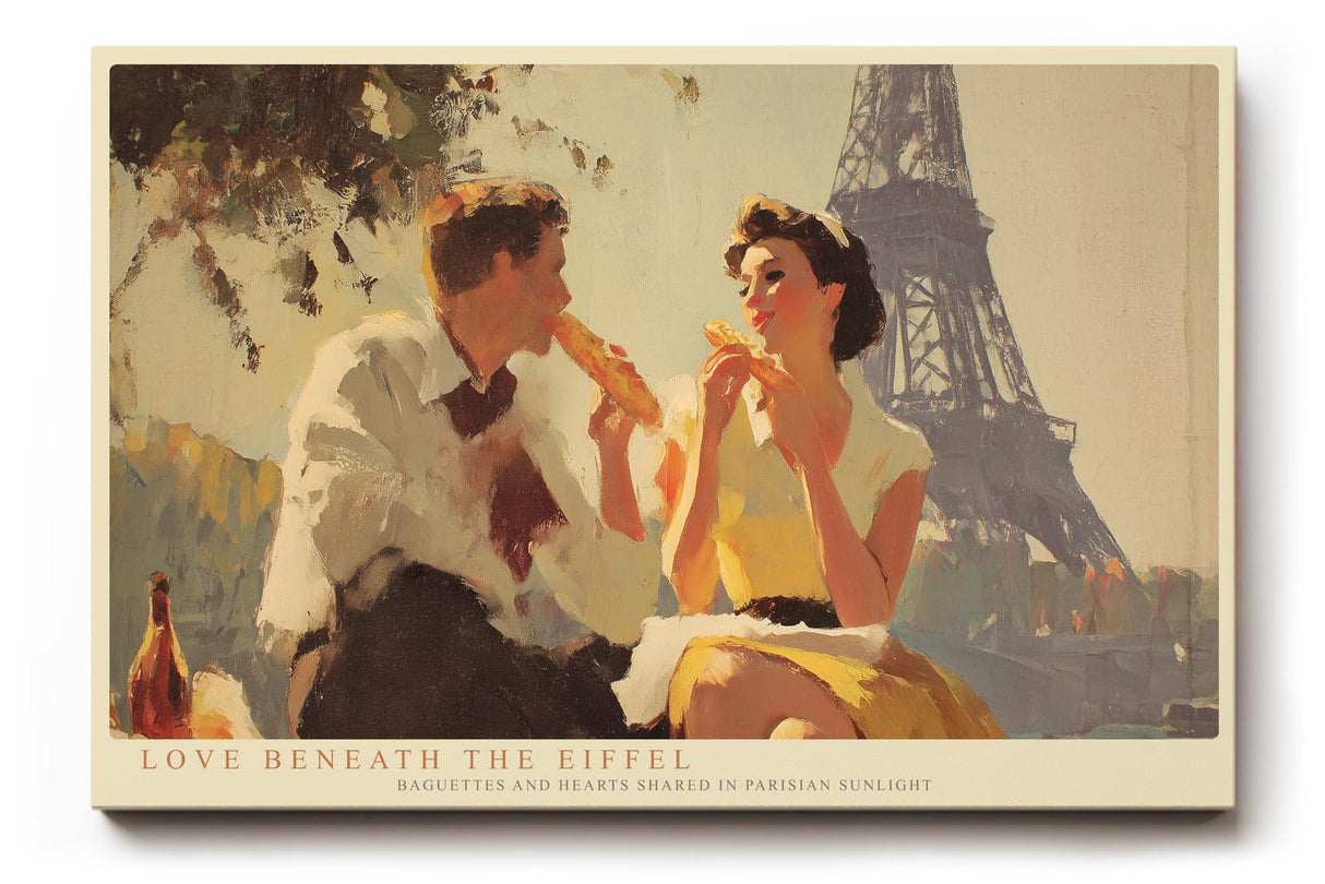 Paul Sinus Wandbild 120x80cm Love Beneath the Eiffel romantische Paris Szene mit Paar und Eiffelturm Kunst Poster für Wohnzimmer Schlafzimmer