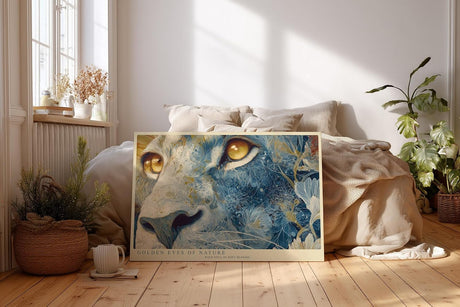 Paul Sinus Wandbild 120x80cm Löwe Goldene Augen Florale Kunst LeinWandbild 120x80cm Mystisches Tierportrait Wanddekoration