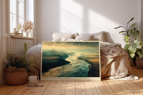 Paul Sinus Wandbild 120x80cm Luftaufnahme Fluss Landschaft moderne Natur Fotokunst weite Felder grosses Landschaftsbild stilvolle Wanddekoration fuer Wohnzimmer Büro