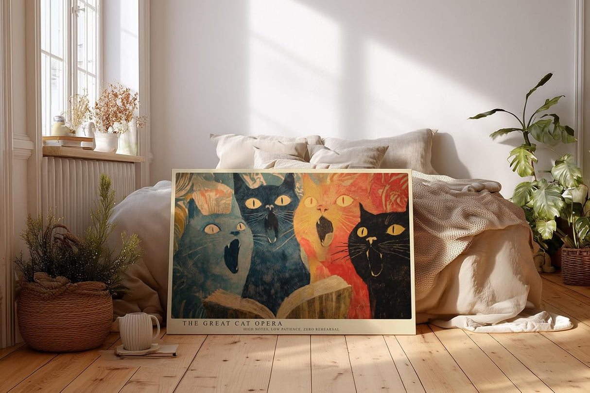 Paul Sinus Wandbild 120x80cm Lustige Katzen Oper Illustration Bunte Katzen Kunst fuer Wohnzimmer Kinderzimmer und kreative Wohnräume