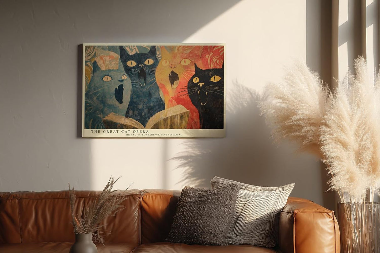 Paul Sinus Wandbild 120x80cm Lustige Katzen Oper Illustration Bunte Katzen Kunst fuer Wohnzimmer Kinderzimmer und kreative Wohnräume