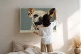 Paul Sinus Wandbild 120x80cm lustiger Chihuahua Hund Portrait moderne Tierkunst warmes Farbspiel Kunstdruck stilvolle Wanddekoration fuer Wohnzimmer Flur Büro Tierliebhaber
