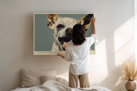 Paul Sinus Wandbild 120x80cm lustiger Chihuahua Hund Portrait moderne Tierkunst warmes Farbspiel Kunstdruck stilvolle Wanddekoration fuer Wohnzimmer Flur Büro Tierliebhaber