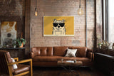 Paul Sinus Wandbild 120x80cm lustiger Hund Illustration modern Pop Art Stil gelb schwarz Tierbild humorvolle Wanddekoration für Wohnzimmer Küche Büro