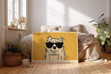 Paul Sinus Wandbild 120x80cm lustiger Hund Illustration modern Pop Art Stil gelb schwarz Tierbild humorvolle Wanddekoration für Wohnzimmer Küche Büro