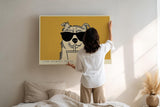 Paul Sinus Wandbild 120x80cm lustiger Hund Illustration modern Pop Art Stil gelb schwarz Tierbild humorvolle Wanddekoration für Wohnzimmer Küche Büro