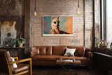 Paul Sinus Wandbild 120x80cm Lustiges Lama mit Sonnenbrille und Geld Modernes Tiermotiv Pop Art Stil fuer Wohnzimmer Büro und Jugendzimmer
