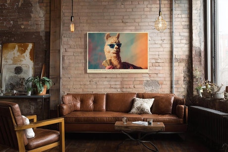 Paul Sinus Wandbild 120x80cm Lustiges Lama mit Sonnenbrille und Geld Modernes Tiermotiv Pop Art Stil fuer Wohnzimmer Büro und Jugendzimmer