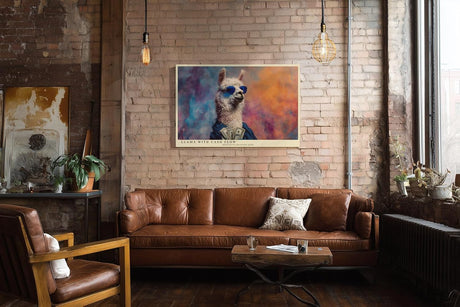 Paul Sinus Wandbild 120x80cm Lustiges Lama mit Sonnenbrille und Geldscheinen modernes Tierposter humorvolle Pop Art Tierkunst Kunstdruck Bild für Wohnzimmer Büro Bar Dekoration