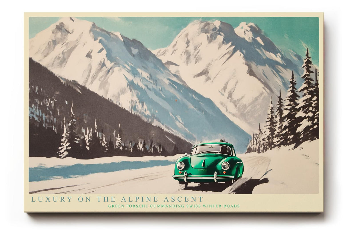 Paul Sinus Wandbild 120x80cm Luxury on the Alpine Ascent klassischer Sportwagen in Alpenlandschaft Retro Auto Kunst Poster für Wohnzimmer Büro