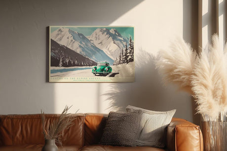 Paul Sinus Wandbild 120x80cm Luxury on the Alpine Ascent klassischer Sportwagen in Alpenlandschaft Retro Auto Kunst Poster für Wohnzimmer Büro