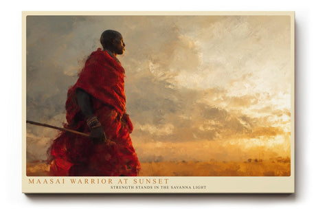 Paul Sinus Wandbild 120x80cm Maasai Warrior at Sunset afrikanische Savanne Krieger Landschaft Kunst Poster für Wohnzimmer Büro Reise Dekoration