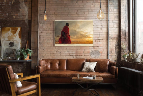 Paul Sinus Wandbild 120x80cm Maasai Warrior at Sunset afrikanische Savanne Krieger Landschaft Kunst Poster für Wohnzimmer Büro Reise Dekoration