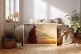 Paul Sinus Wandbild 120x80cm Maasai Warrior at Sunset afrikanische Savanne Krieger Landschaft Kunst Poster für Wohnzimmer Büro Reise Dekoration