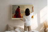 Paul Sinus Wandbild 120x80cm Maasai Warrior at Sunset afrikanische Savanne Krieger Landschaft Kunst Poster für Wohnzimmer Büro Reise Dekoration