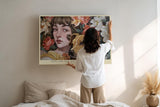 Paul Sinus Wandbild 120x80cm Mädchen Mit Hund Blumen Portrait LeinWandbild 120x80cm Romantische Tier Kunst Wanddekoration