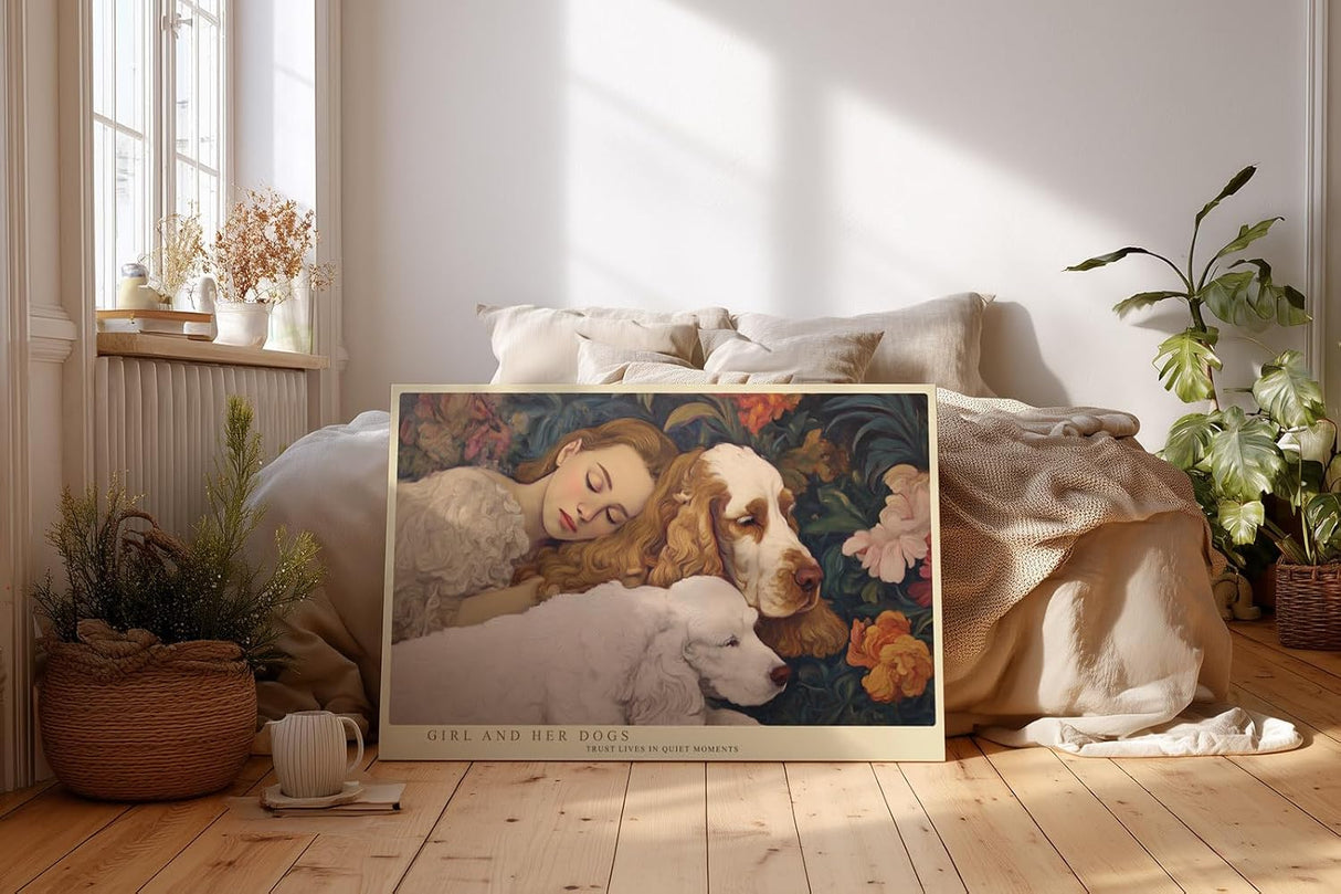 Paul Sinus Wandbild 120x80cm Mädchen Mit Hunden Romantisches Portrait LeinWandbild 120x80cm Tierkunst Wanddekoration