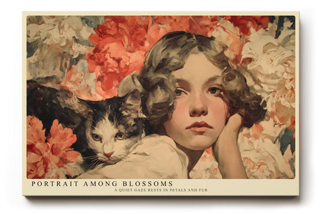 Paul Sinus Wandbild 120x80cm Maedchen mit Katze Blumen Portrait romantische Kunst Wanddekoration Wohnzimmer Schlafzimmer