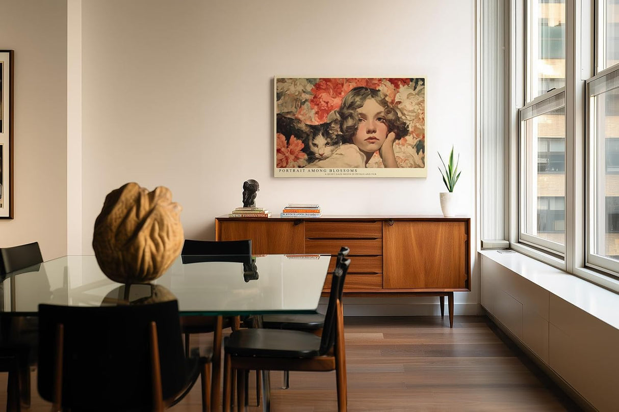 Paul Sinus Wandbild 120x80cm Maedchen mit Katze Blumen Portrait romantische Kunst Wanddekoration Wohnzimmer Schlafzimmer