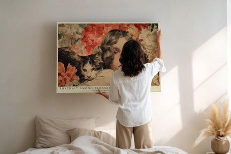 Paul Sinus Wandbild 120x80cm Maedchen mit Katze Blumen Portrait romantische Kunst Wanddekoration Wohnzimmer Schlafzimmer