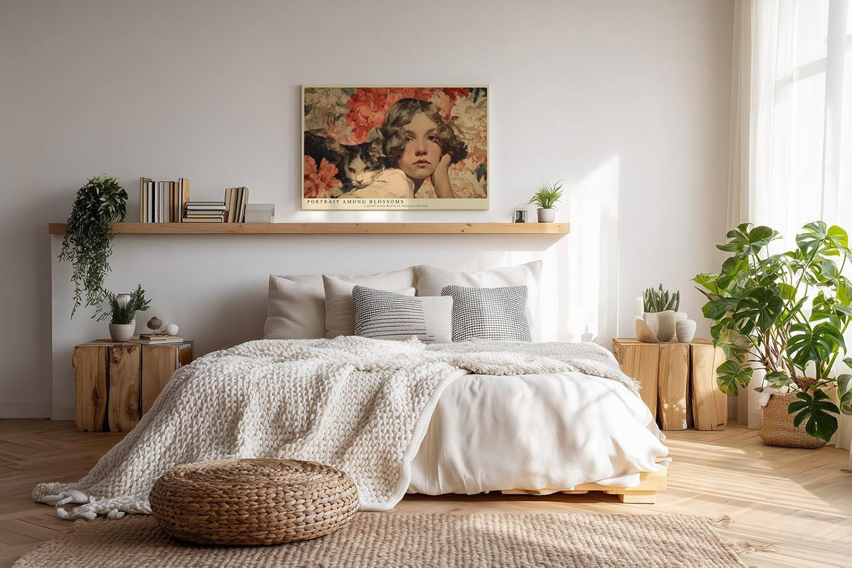 Paul Sinus Wandbild 120x80cm Maedchen mit Katze Blumen Portrait romantische Kunst Wanddekoration Wohnzimmer Schlafzimmer