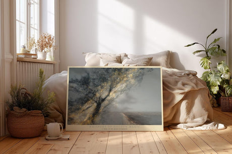 Paul Sinus Wandbild 120x80cm magischer Baum Landschaft Kunst goldene Lichtpartikel mystische Natur moderne