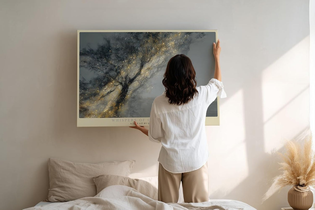 Paul Sinus Wandbild 120x80cm magischer Baum Landschaft Kunst goldene Lichtpartikel mystische Natur moderne