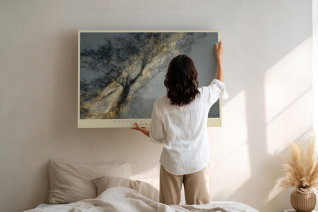 Paul Sinus Wandbild 120x80cm magischer Baum Landschaft Kunst goldene Lichtpartikel mystische Natur moderne