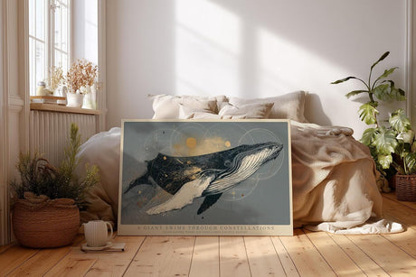 Paul Sinus Wandbild 120x80cm Majestaetischer Wal mit kosmischen Elementen moderne maritime Kunst
