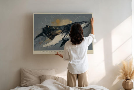 Paul Sinus Wandbild 120x80cm Majestaetischer Wal mit kosmischen Elementen moderne maritime Kunst