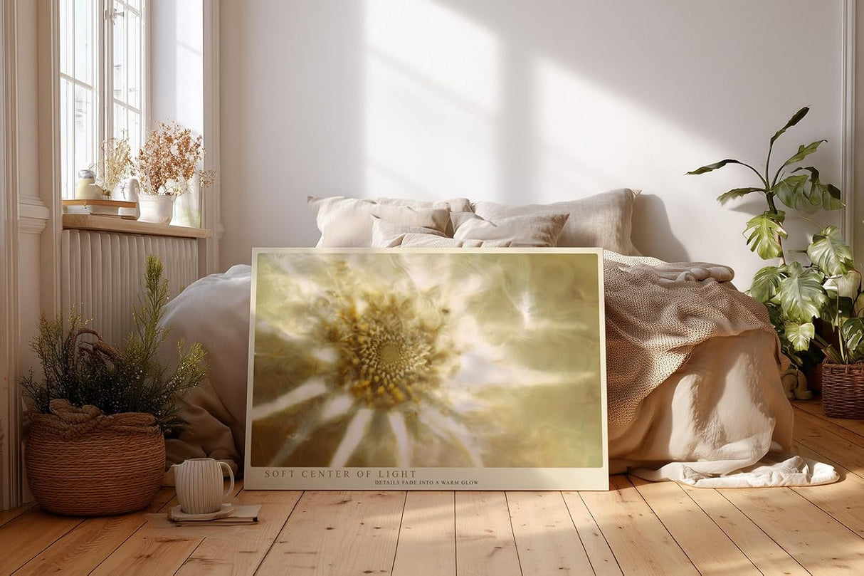 Paul Sinus Wandbild 120x80cm Makro Bluete abstrakt beige gold moderne Naturkunst Kunstdruck grosses Kunstbild elegante Wanddekoration fuer Wohnzimmer Büro