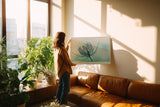 Paul Sinus Wandbild 120x80cm Makro Blume zarte Naturstruktur blau türkis minimalistische Naturfotografie ruhige botanische Kunst moderne