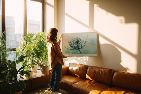 Paul Sinus Wandbild 120x80cm Makro Blume zarte Naturstruktur blau türkis minimalistische Naturfotografie ruhige botanische Kunst moderne