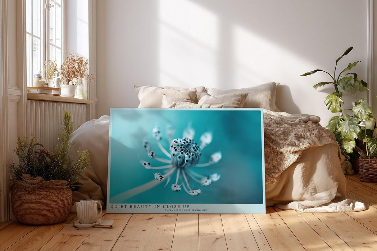 Paul Sinus Wandbild 120x80cm Makrofotografie Pflanze türkis minimalistische Naturfotografie ruhige Farben botanisches Kunstbild moderne
