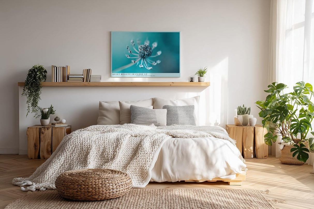 Paul Sinus Wandbild 120x80cm Makrofotografie Pflanze türkis minimalistische Naturfotografie ruhige Farben botanisches Kunstbild moderne