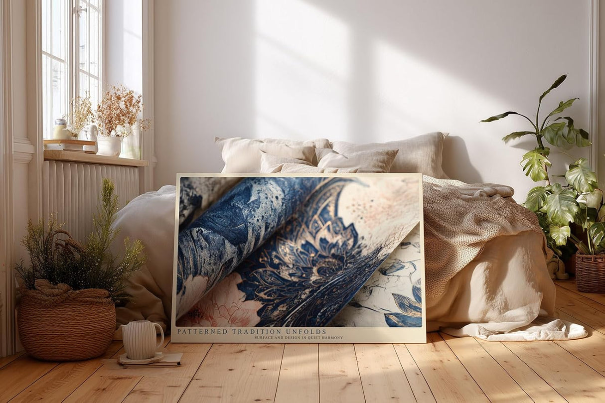 Paul Sinus Wandbild 120x80cm Mandala Muster modern blau gold ornamentale Kunst Kunstdruck grosses Kunstbild stilvolle Wanddekoration fuer Wohnzimmer Büro Flur