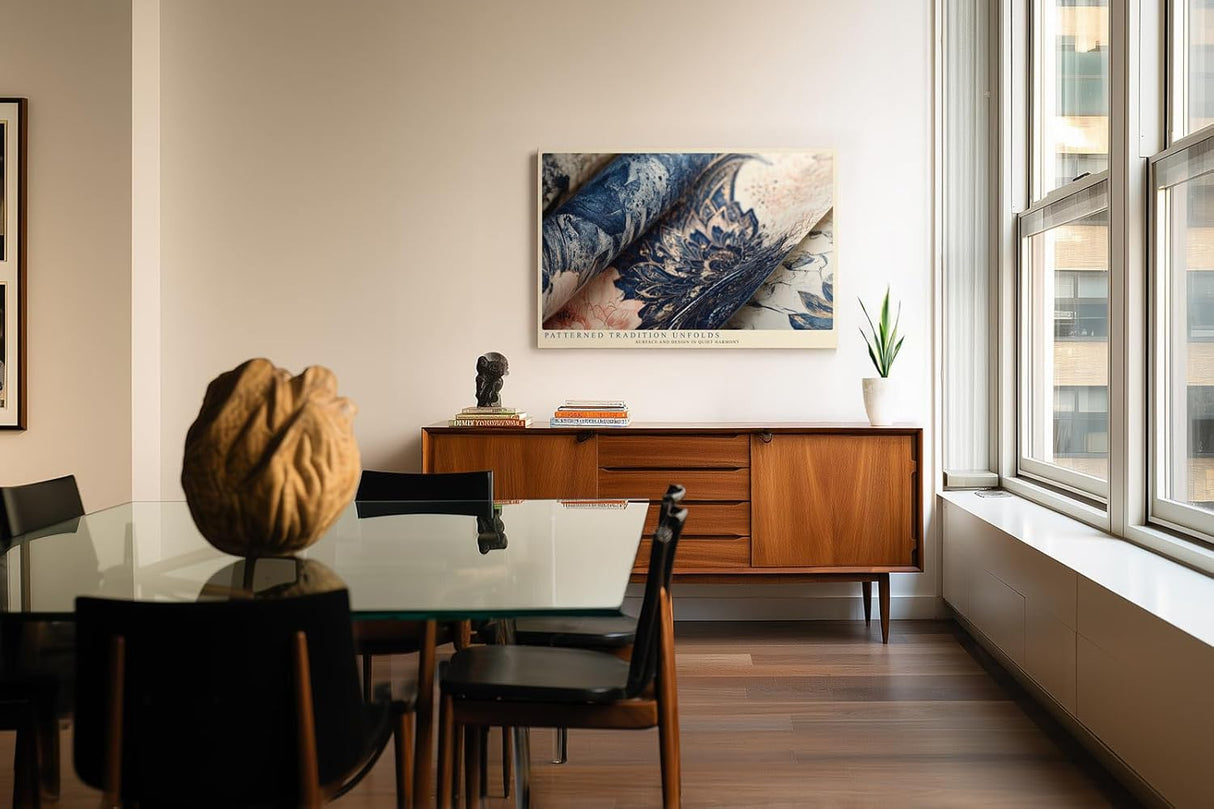 Paul Sinus Wandbild 120x80cm Mandala Muster modern blau gold ornamentale Kunst Kunstdruck grosses Kunstbild stilvolle Wanddekoration fuer Wohnzimmer Büro Flur