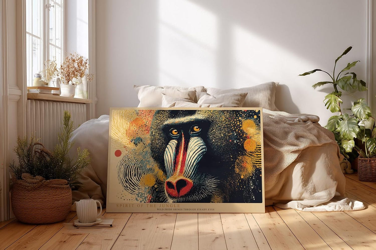 Paul Sinus Wandbild 120x80cm Mandrill Affe farbenfrohe Tierkunst exotisches Tierportraet moderne Dschungel Kunst stilvolle Wanddekoration fuer Wohnzimmer Büro