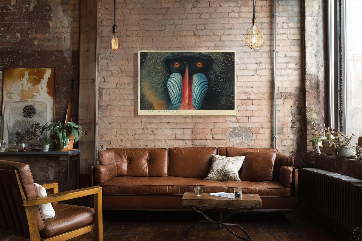 Paul Sinus Wandbild 120x80cm Mandrill Affe Tierportrait moderne Wildtier Kunst blau rot Naturfarben exotische Wanddekoration fuer Wohnzimmer Büro