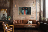 Paul Sinus Wandbild 120x80cm Mandrill Affe Tierportrait moderne Wildtier Kunst blau rot Naturfarben exotische Wanddekoration fuer Wohnzimmer Büro