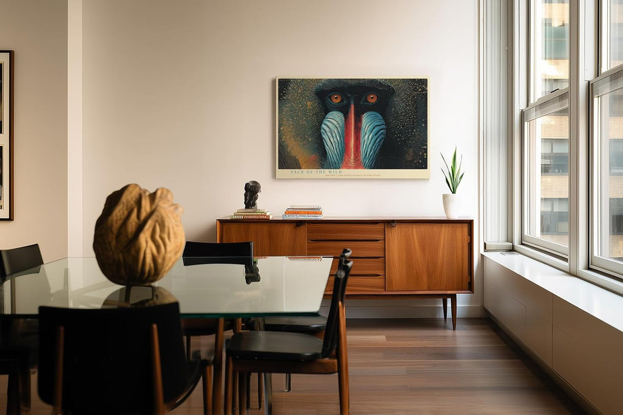 Paul Sinus Wandbild 120x80cm Mandrill Affe Tierportrait moderne Wildtier Kunst blau rot Naturfarben exotische Wanddekoration fuer Wohnzimmer Büro
