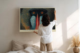 Paul Sinus Wandbild 120x80cm Mandrill Affe Tierportrait moderne Wildtier Kunst blau rot Naturfarben exotische Wanddekoration fuer Wohnzimmer Büro