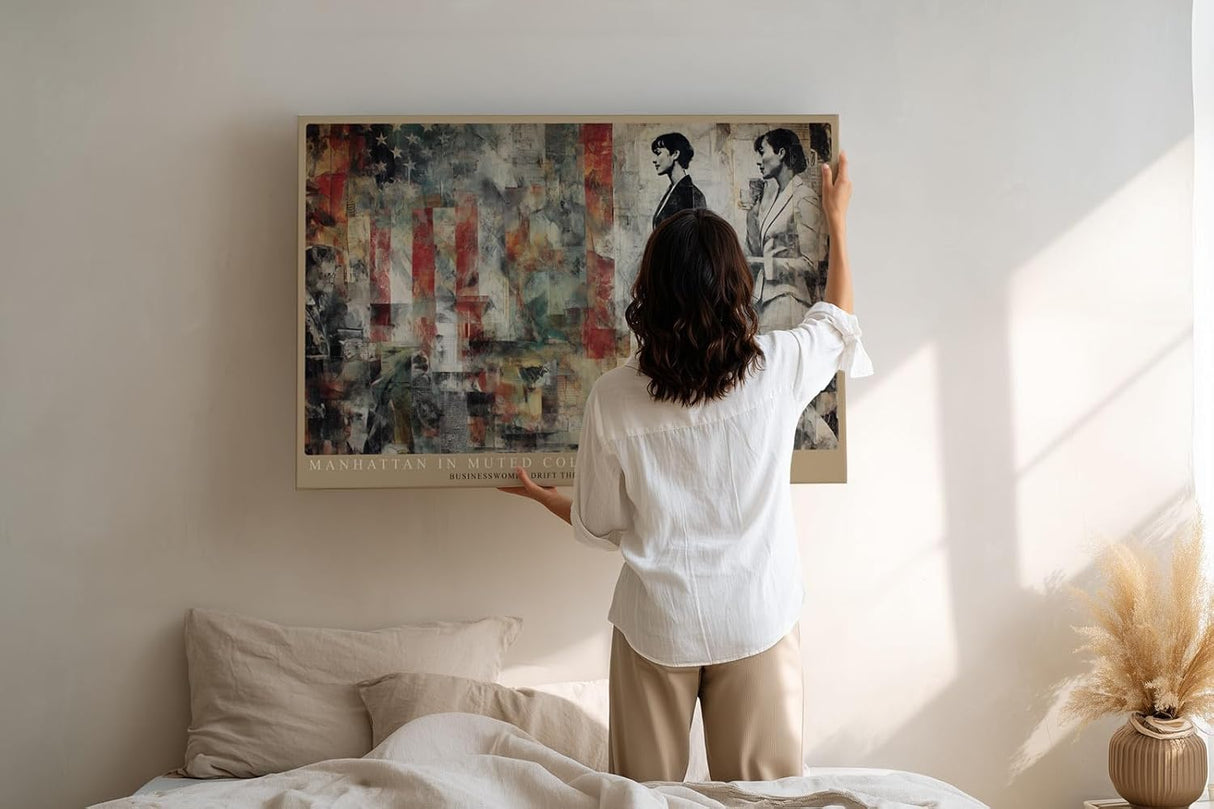 Paul Sinus Wandbild 120x80cm Manhattan Collage Moderne Stadt Kunstmotiv Business Frauen urbane Illustration