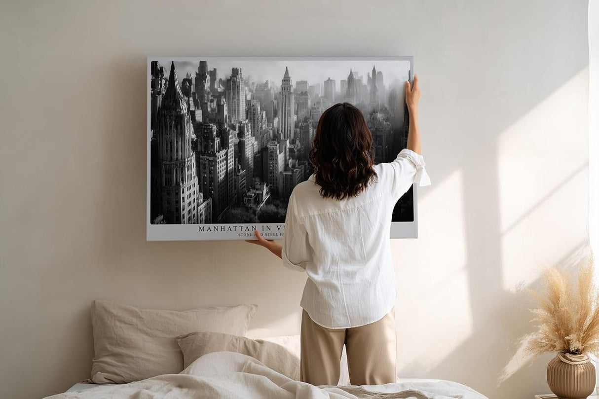 Paul Sinus Wandbild 120x80cm Manhattan Skyline Schwarz Weiss Stadt Architektur Fotokunst